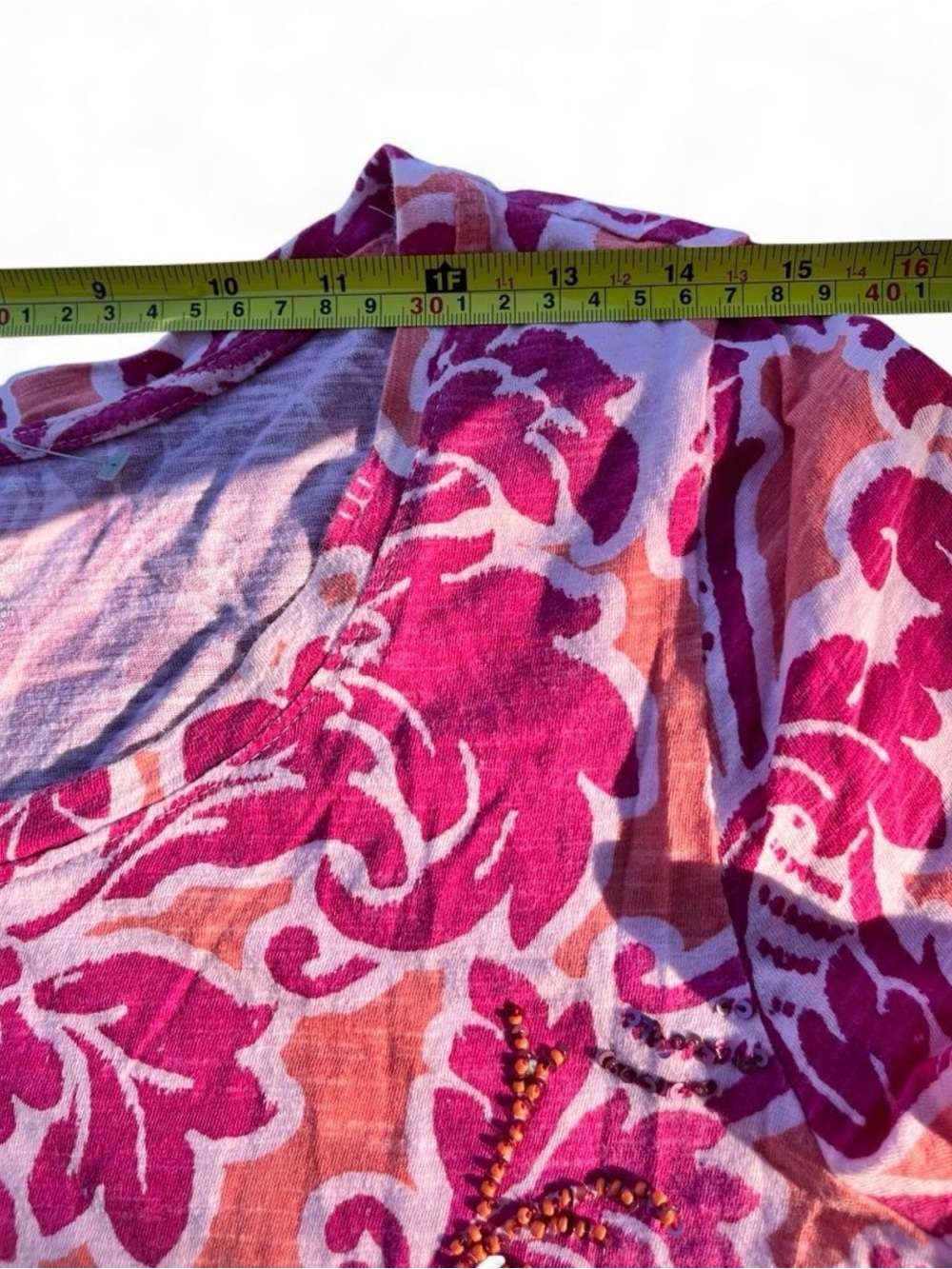 Sonoma Pink & Coral Damask Scoop Neck Tee Paisley Print with Beads - Picture 5 of 6